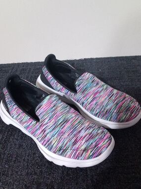 Skechers Go Walk Multicolor Knit Slip-On Sneakers with Black Trim